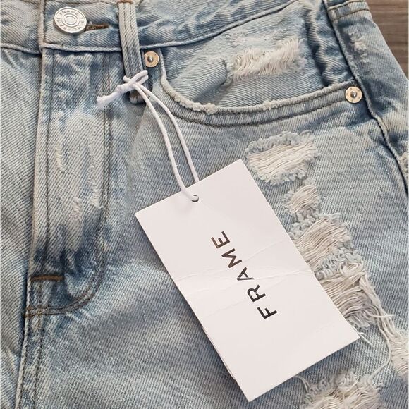 Frame Le Vintage Bermuda Distressed Denim Shorts In Drenched Size 24 NWT - Picture 16 of 16